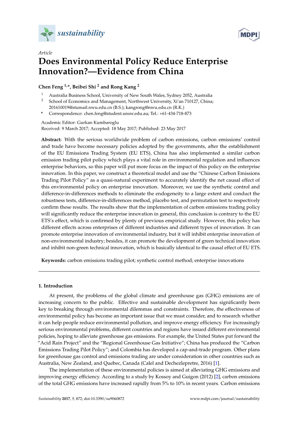 Does Environmental Policy Reduce Enterprise Innovation?—Evidence from China