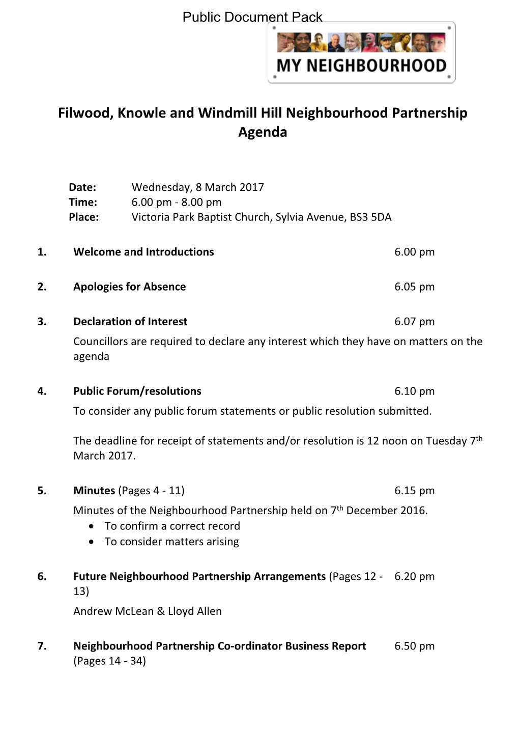 (Public Pack)Agenda Document for Filwood, Knowle and Windmill Hill