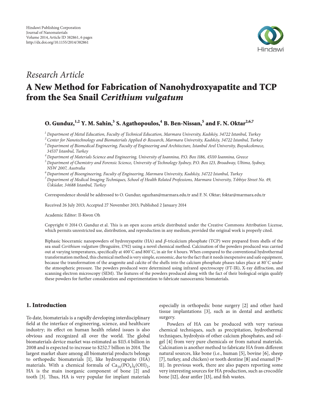 A New Method for Fabrication of Nanohydroxyapatite and TCP from the Sea Snail Cerithium Vulgatum