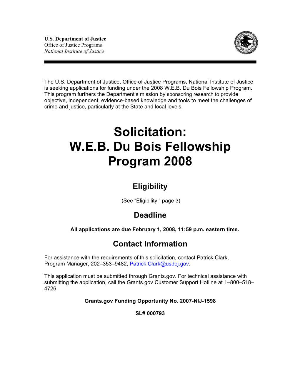 WEB Du Bois Fellowship Program 2008