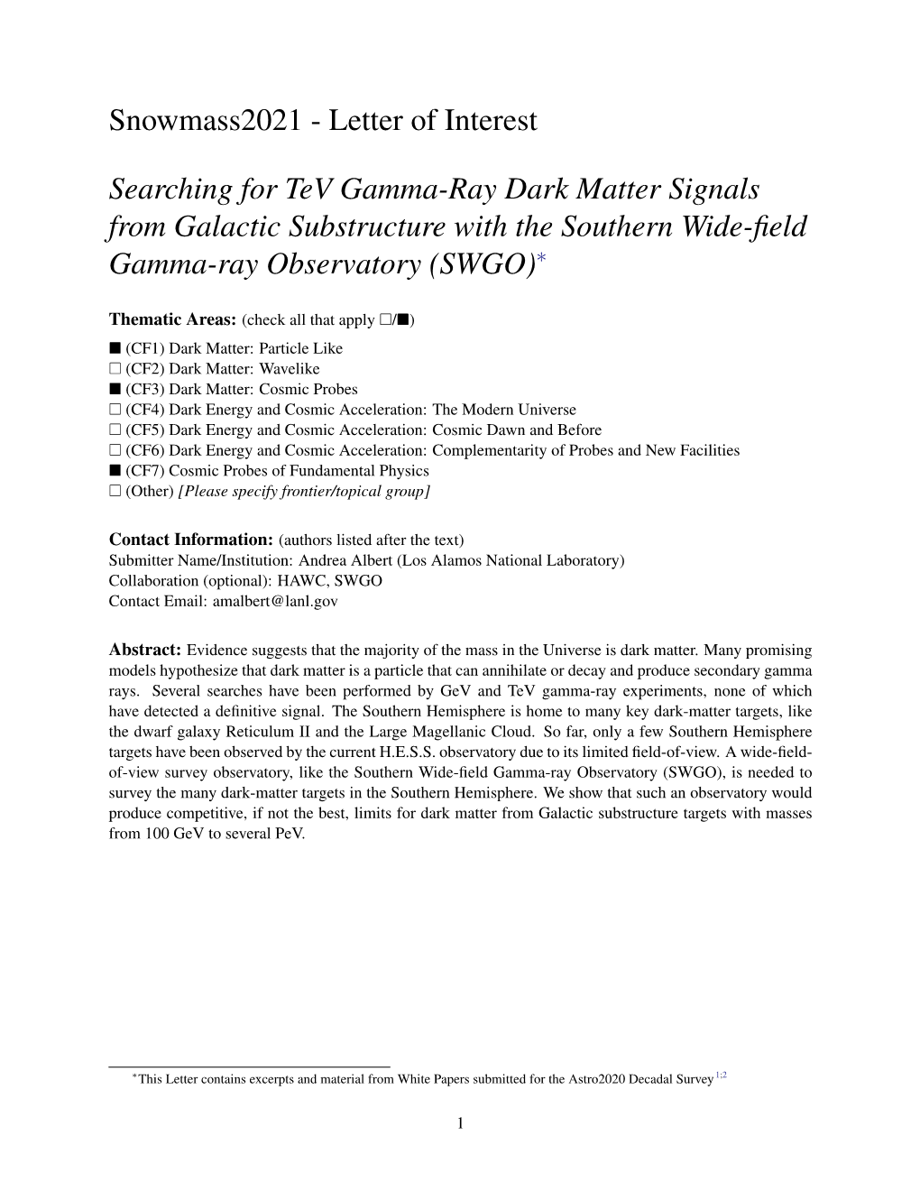 Letter of Interest Searching for Tev Gamma-Ray Dark Matter Signals