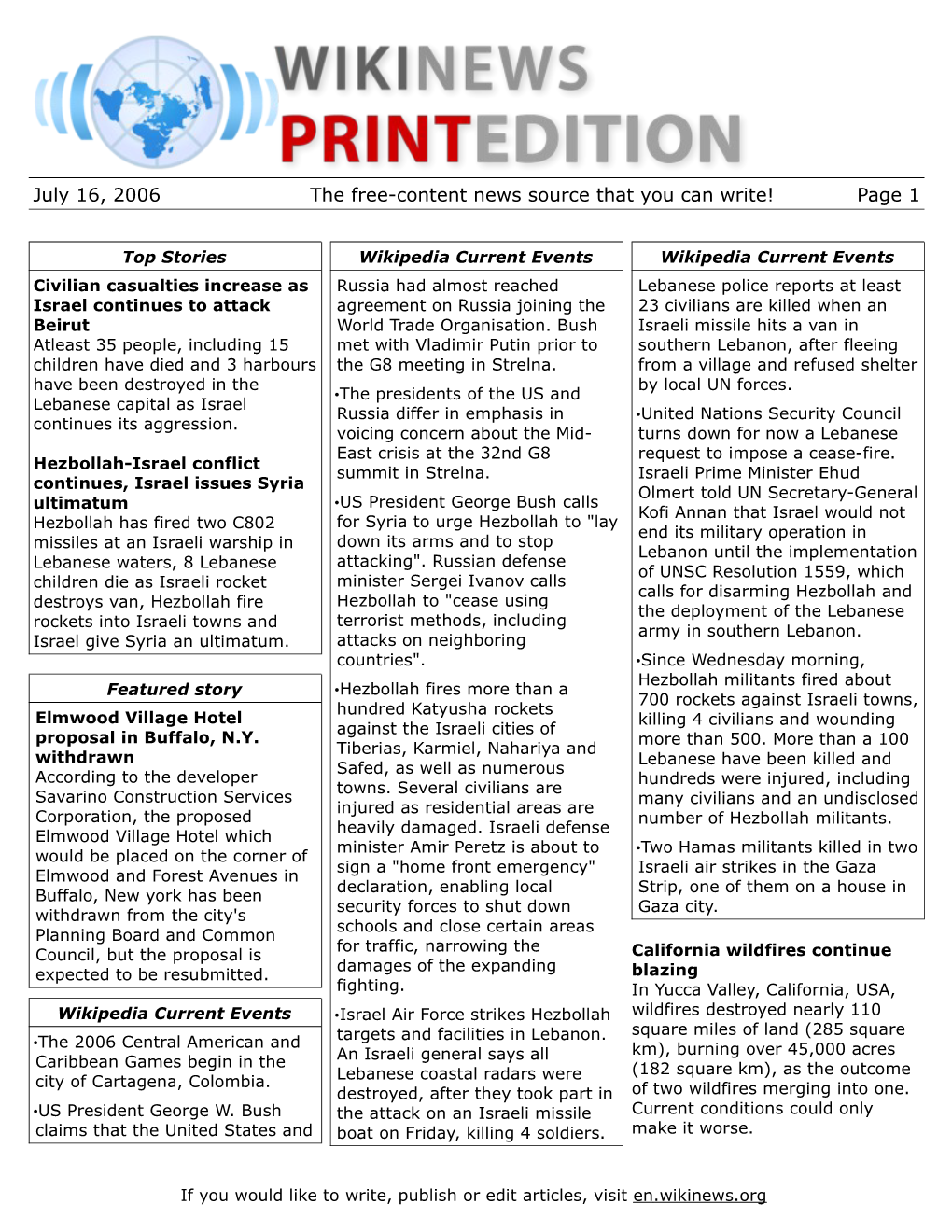 July 16, 2006 the Free-Content News Source That You Can Write! Page 1