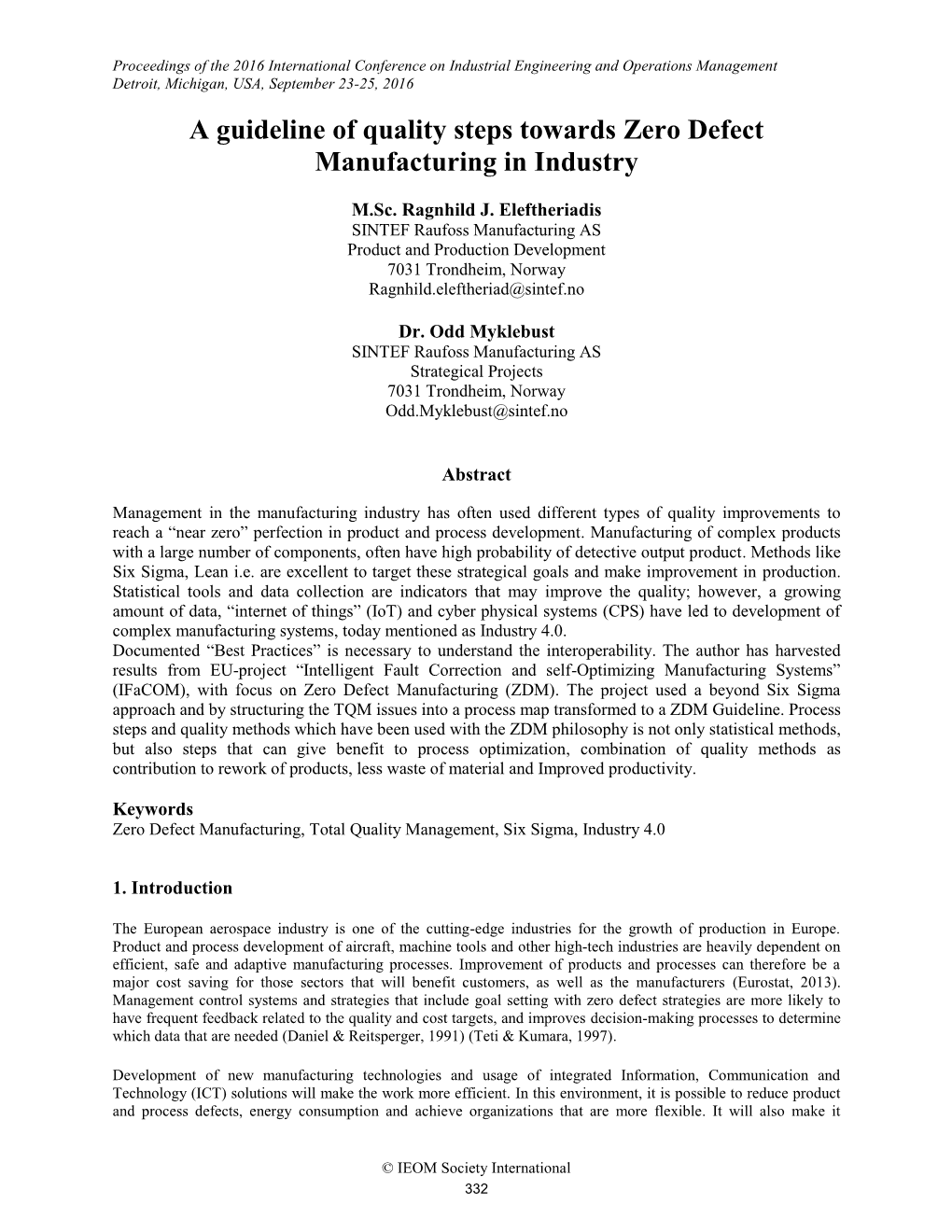 A Guideline of Quality Steps Towards Zero Defect Manufacturing in Industry