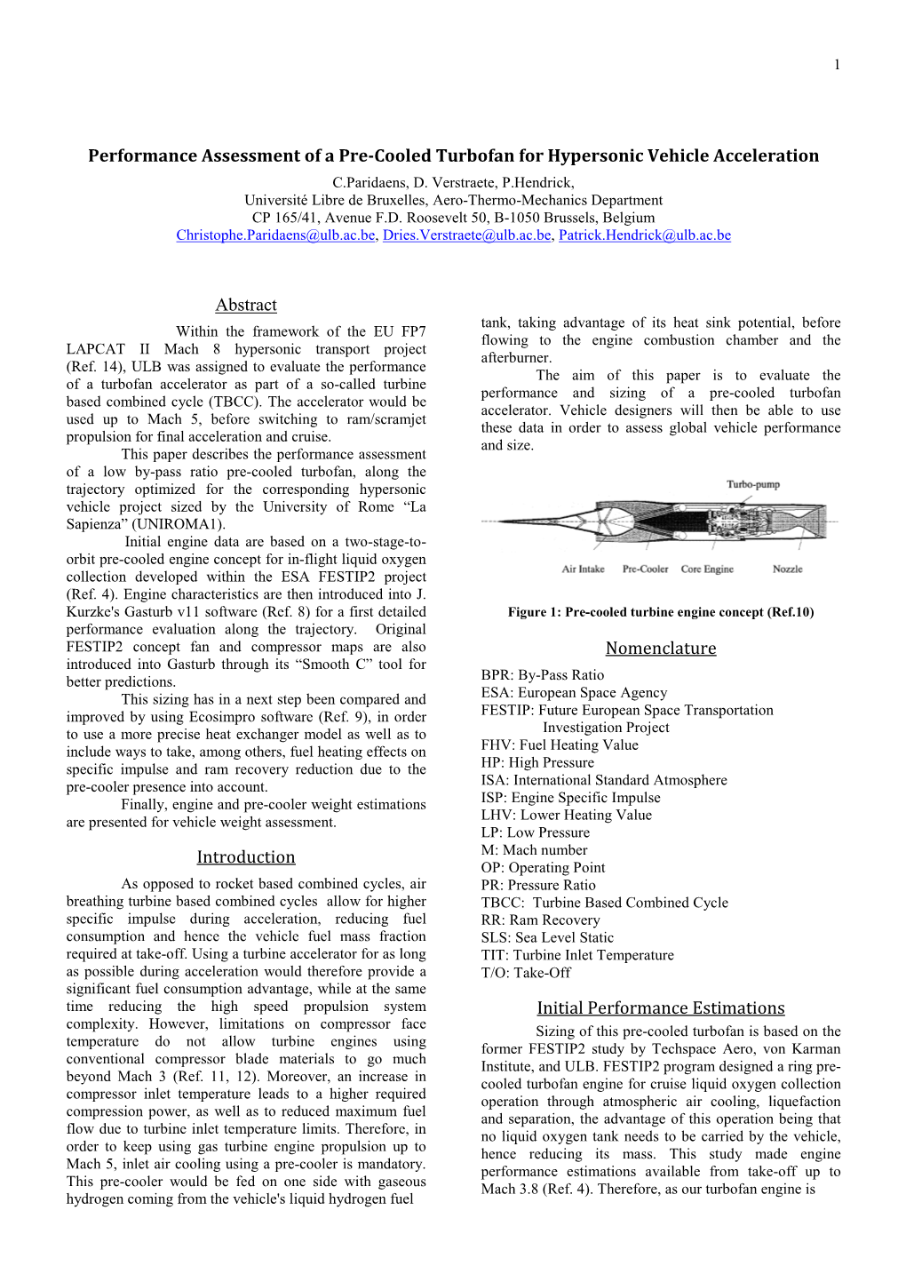 Performance Assessment of a Pre-Cooled Turbofan for Hypersonic Vehicle Acceleration Abstract Introduction Nomenclature Initial P