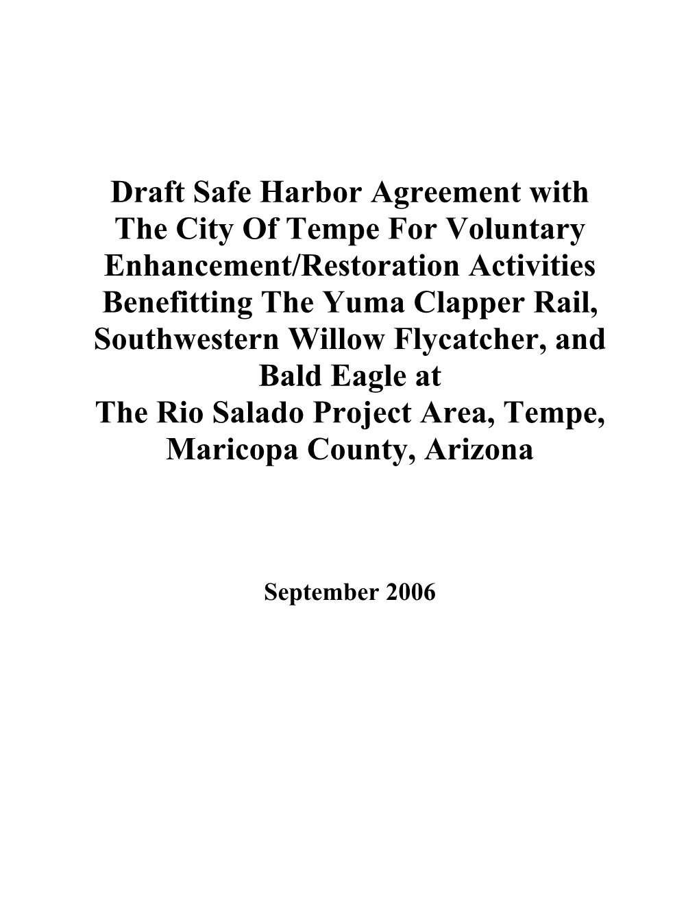 Draft Safe Harbor Agreement With