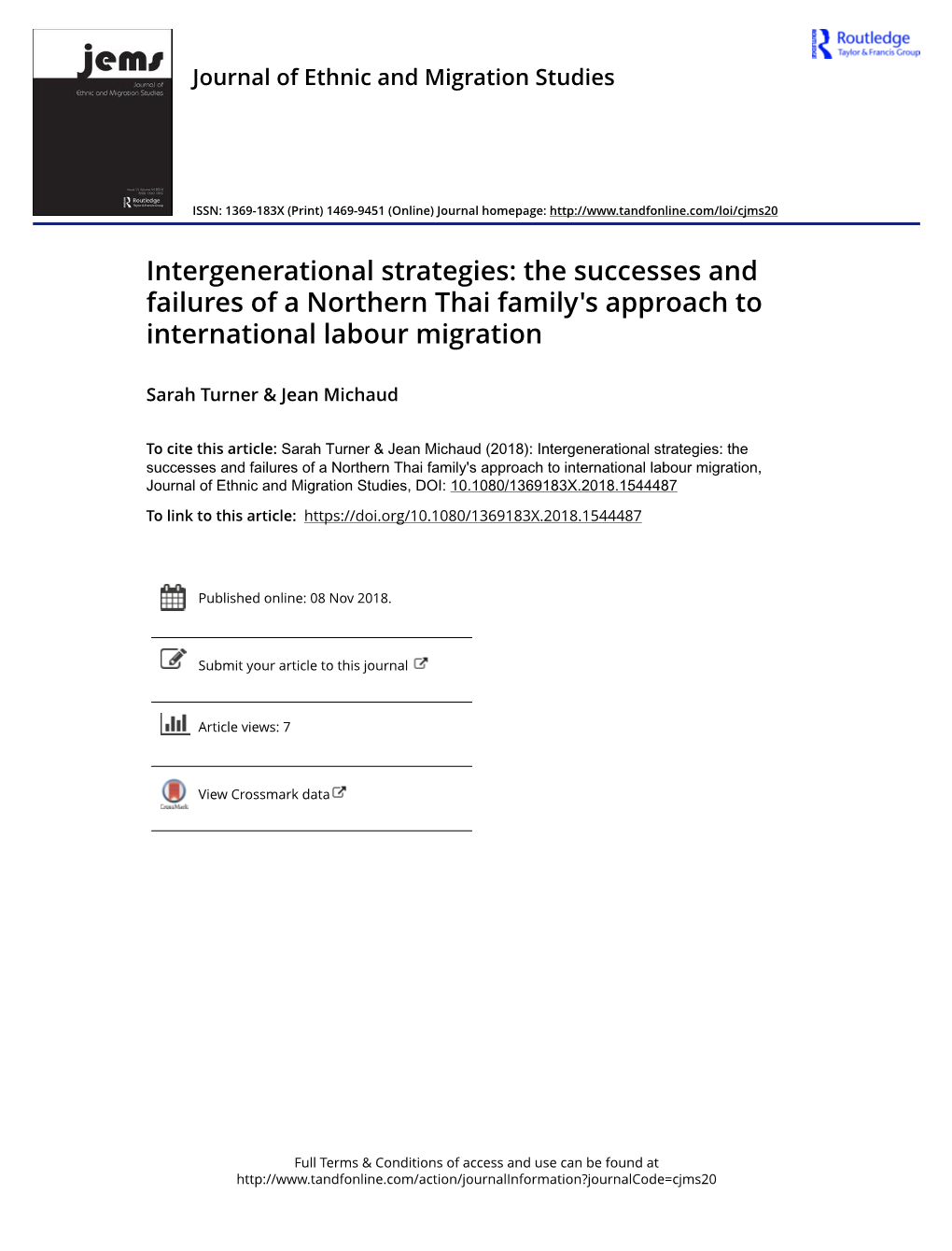 Intergenerational Strategies: the Successes and Failures of a Northern Thai Family's Approach to International Labour Migration