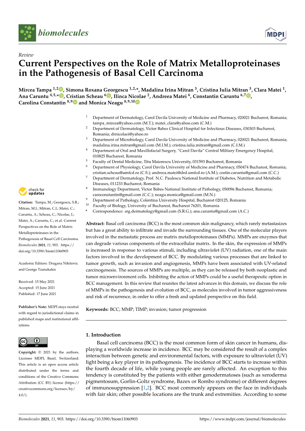 Current Perspectives on the Role of Matrix Metalloproteinases in the Pathogenesis of Basal Cell Carcinoma