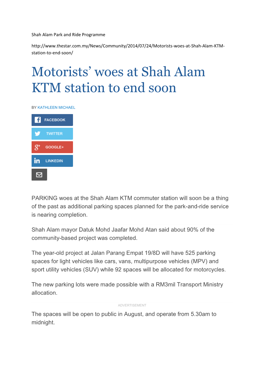 Motorists' Woes at Shah Alam KTM Station to End Soon