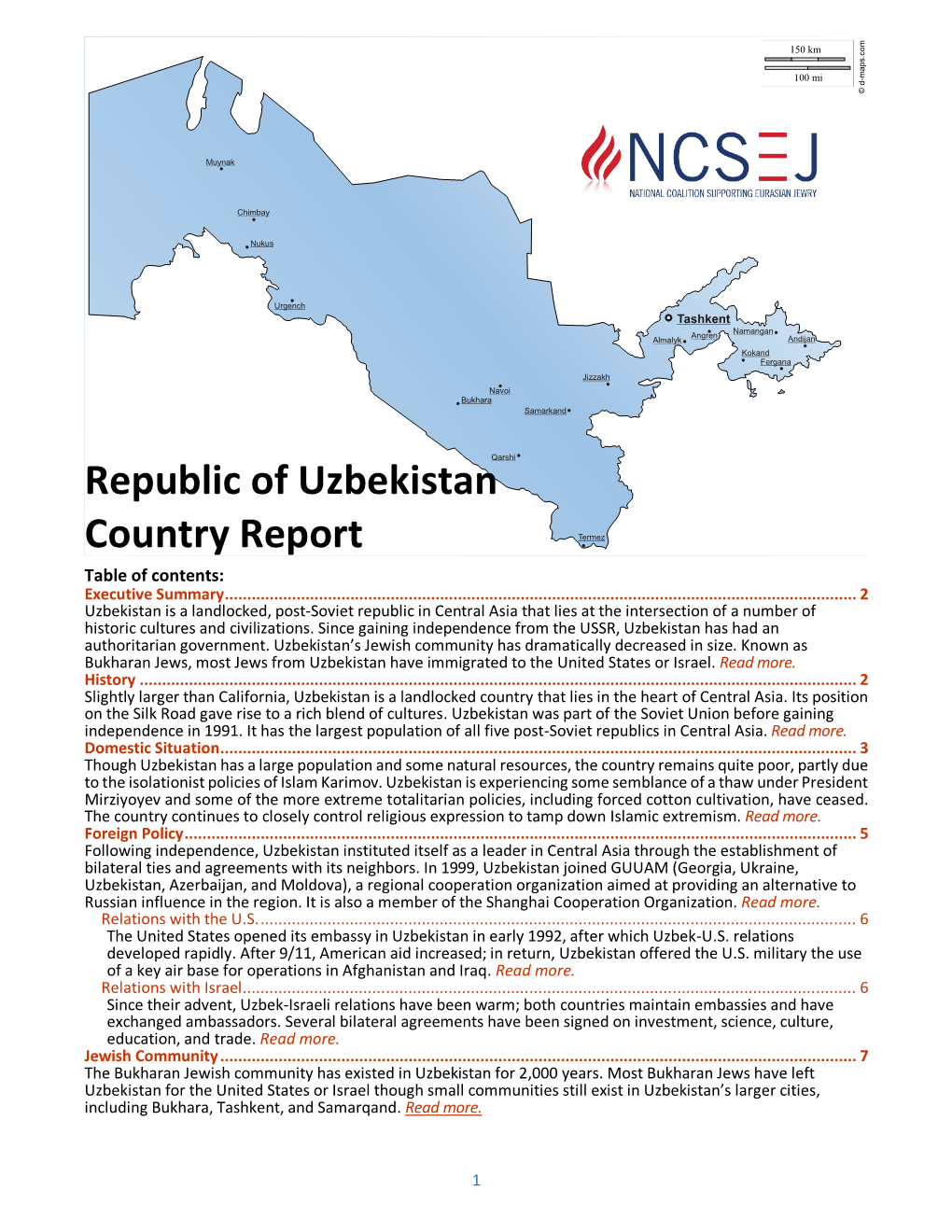 Republic of Uzbekistan Country Report Termez Table of Contents: Executive Summary