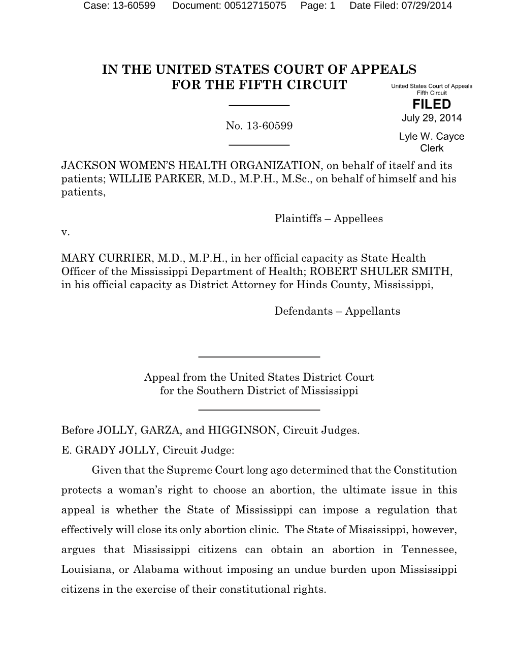 Mississippi Department of Health; ROBERT SHULER SMITH, in His Official Capacity As District Attorney for Hinds County, Mississippi