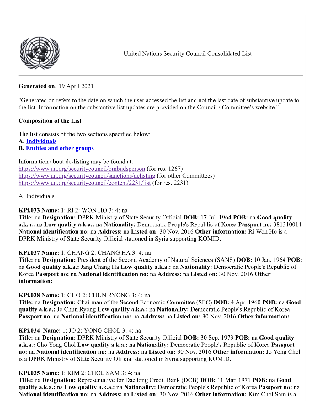 United Nations Security Council Consolidated List