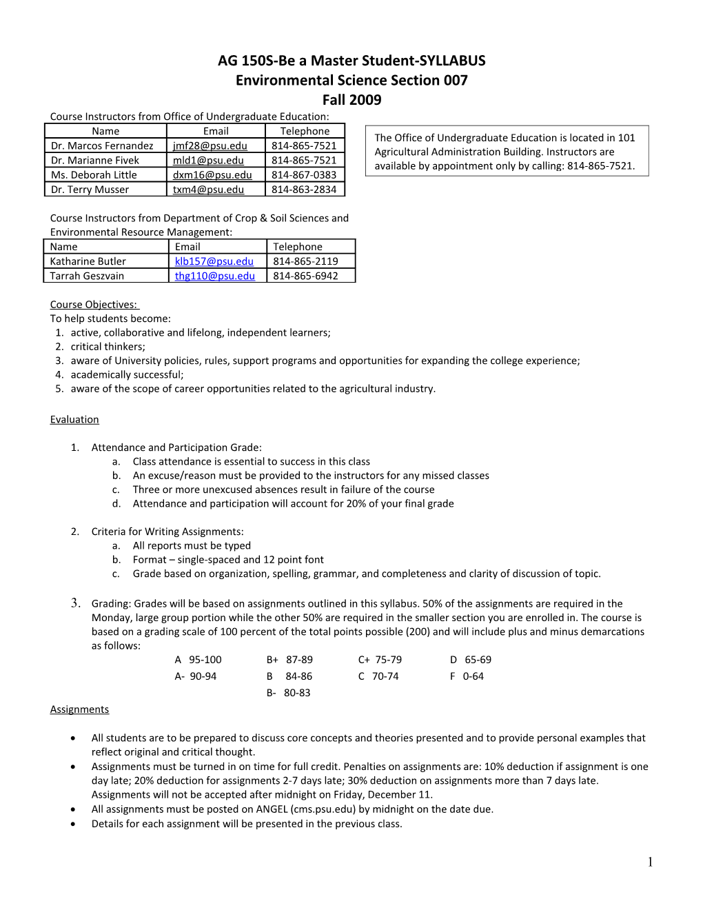 Ag 150S Syllabus Template