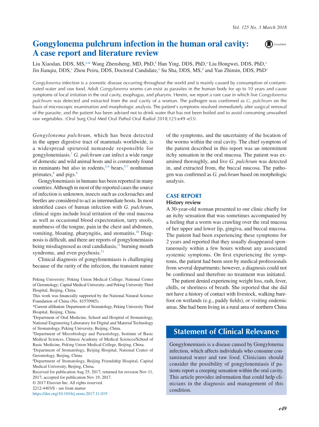 Gongylonema Pulchrum Infection in the Human Oral Cavity: a Case Report