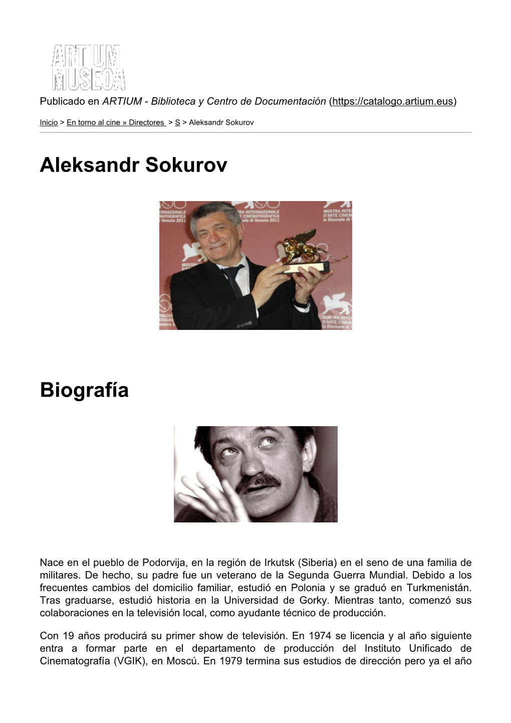 Aleksandr Sokurov Biografía