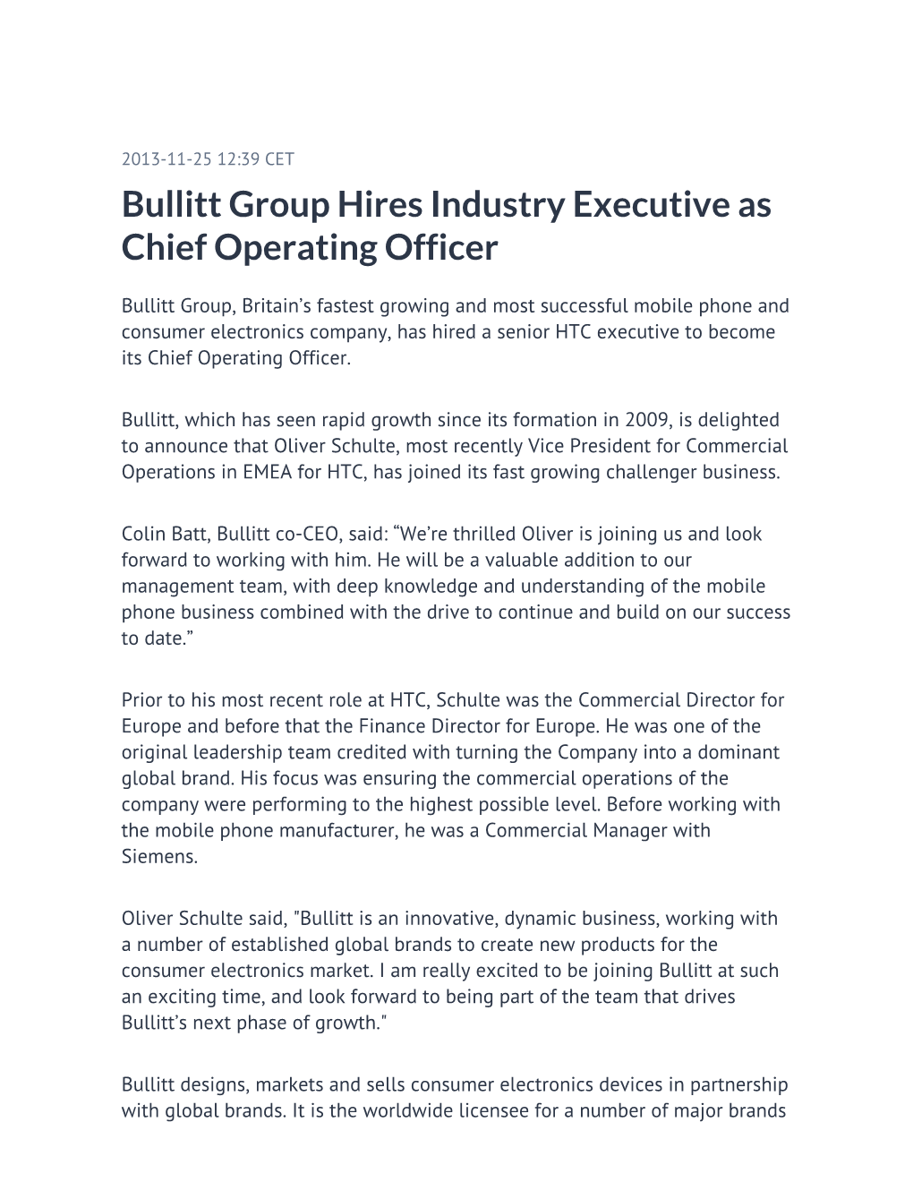 Bullitt Group Hires Industry Executive As Chief Operating Officer