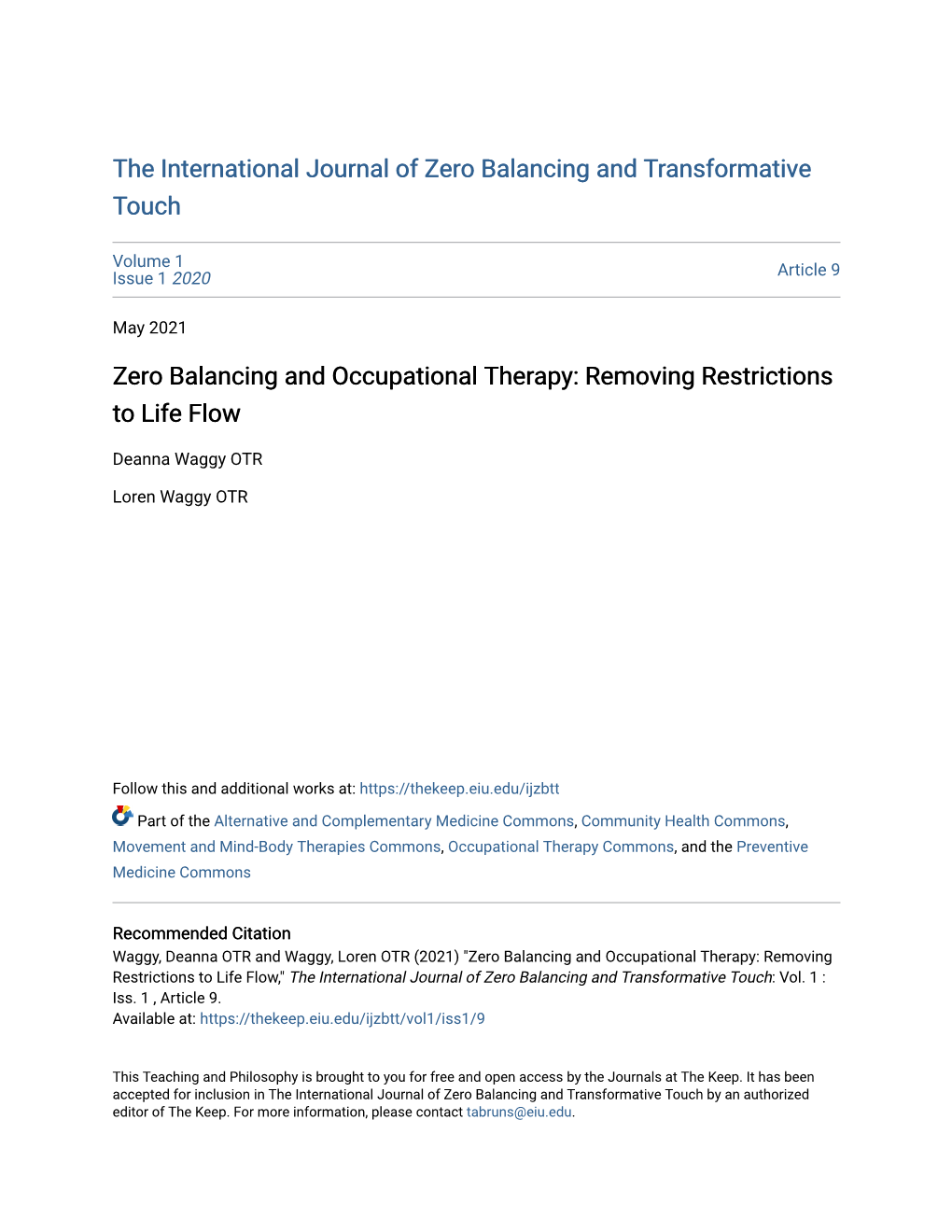 Zero Balancing and Occupational Therapy: Removing Restrictions to Life Flow