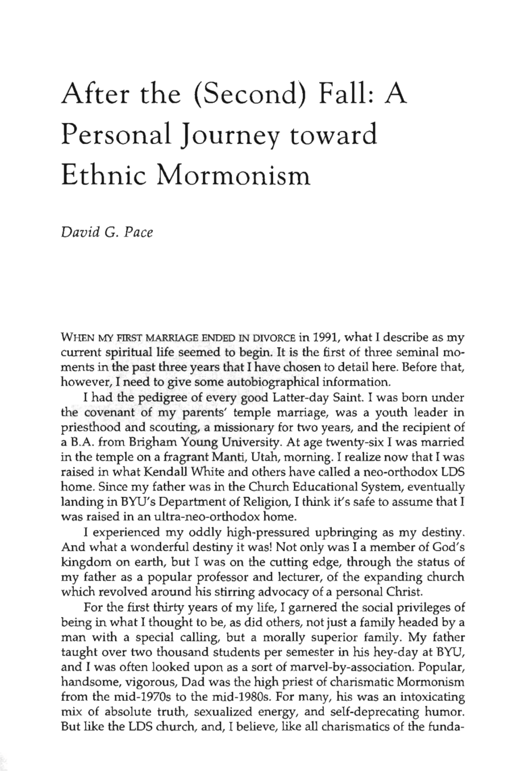 A Personal Journey Toward Ethnic Mormonism