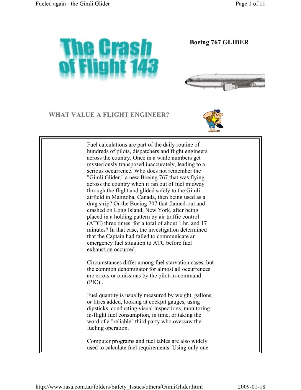 Boeing 767 GLIDER WHAT VALUE a FLIGHT ENGINEER?