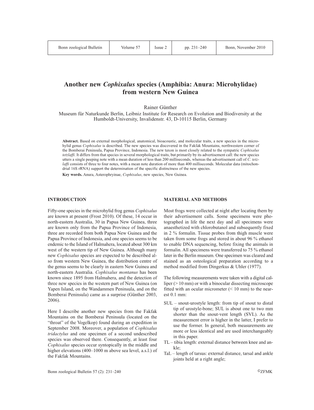 Another New Cophixalus Species (Amphibia: Anura: Microhylidae) from Western New Guinea