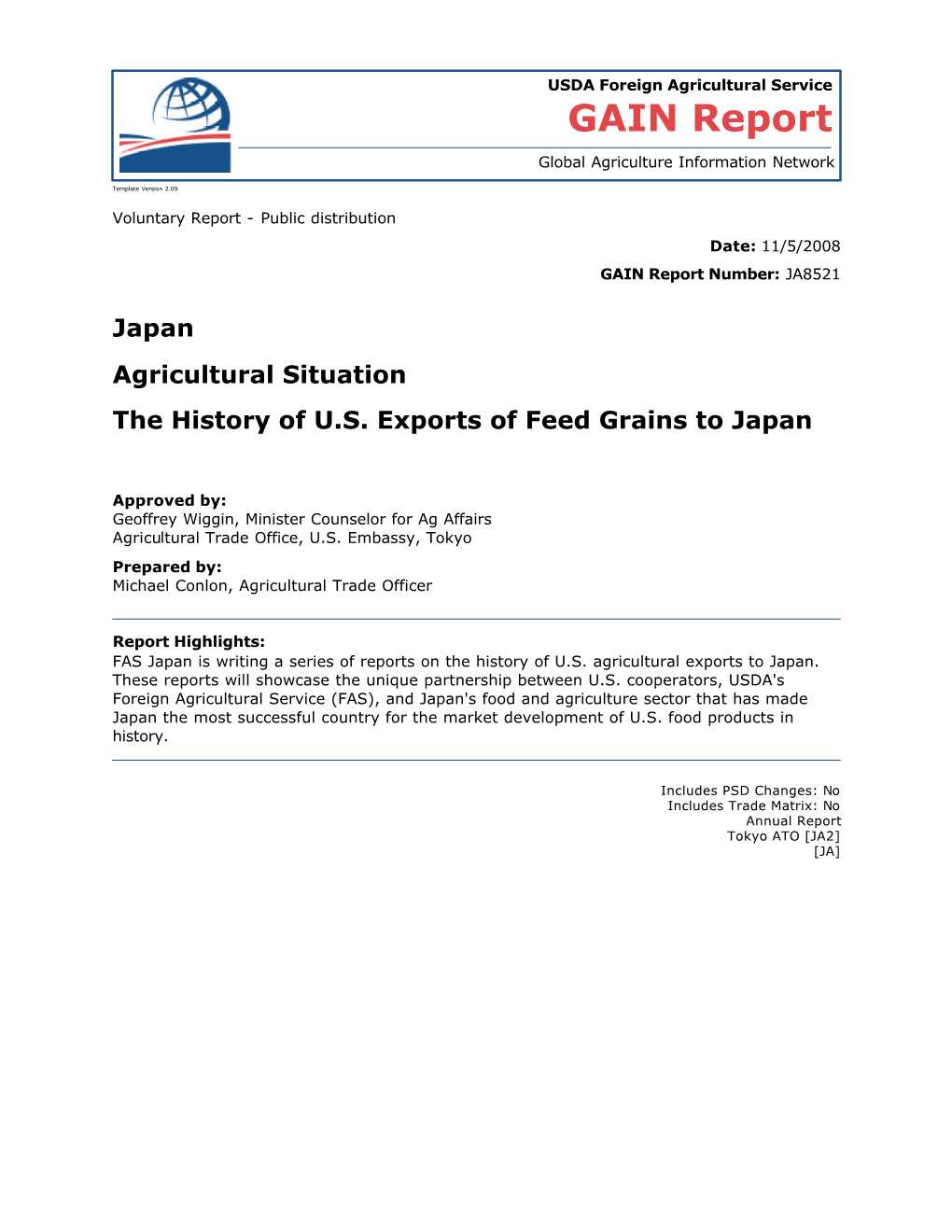 The History of U.S. Exports of Feed Grains to Japan