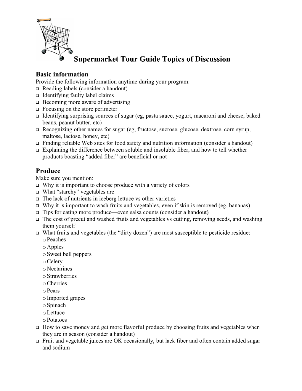 Grocery Store Tour Guidesheet