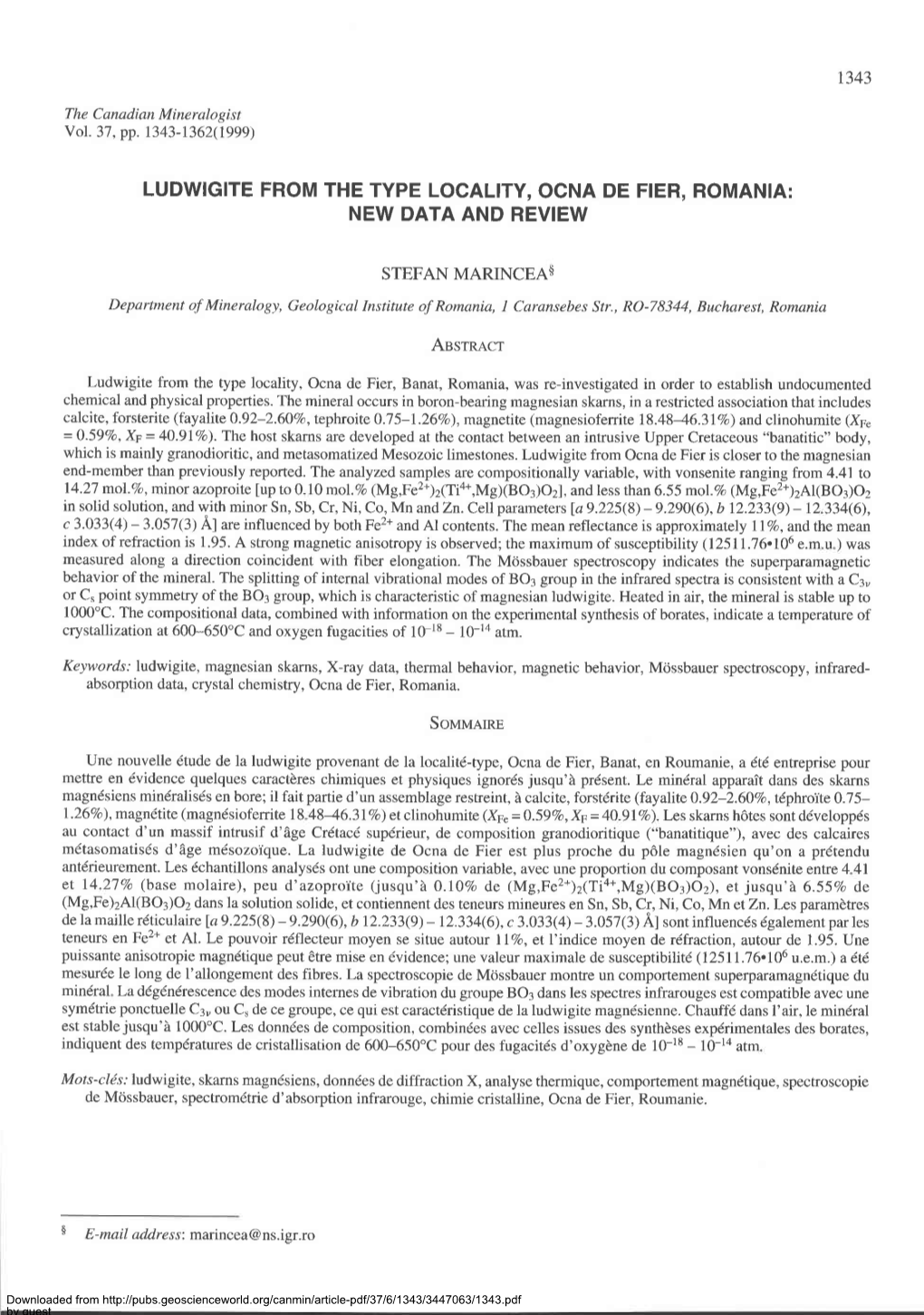 Ludwigite from the Type Locality, Ocna De Fier, Banat, Romania, Was Re-Investigated in Order to Establish Undocumented Chemical and Physical Properties