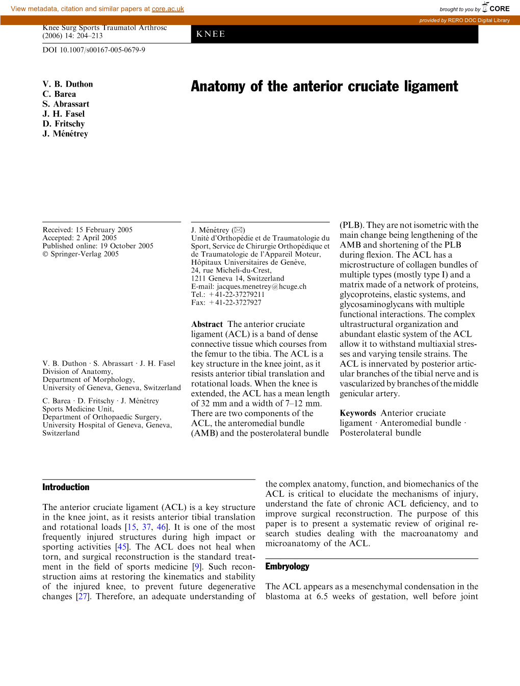 Anatomy of the Anterior Cruciate Ligament C