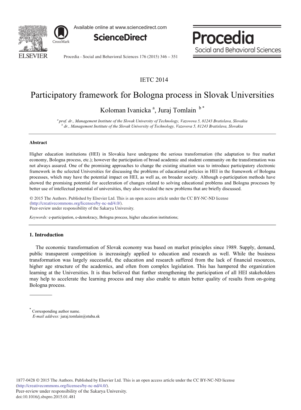 Participatory Framework for Bologna Process in Slovak Universities