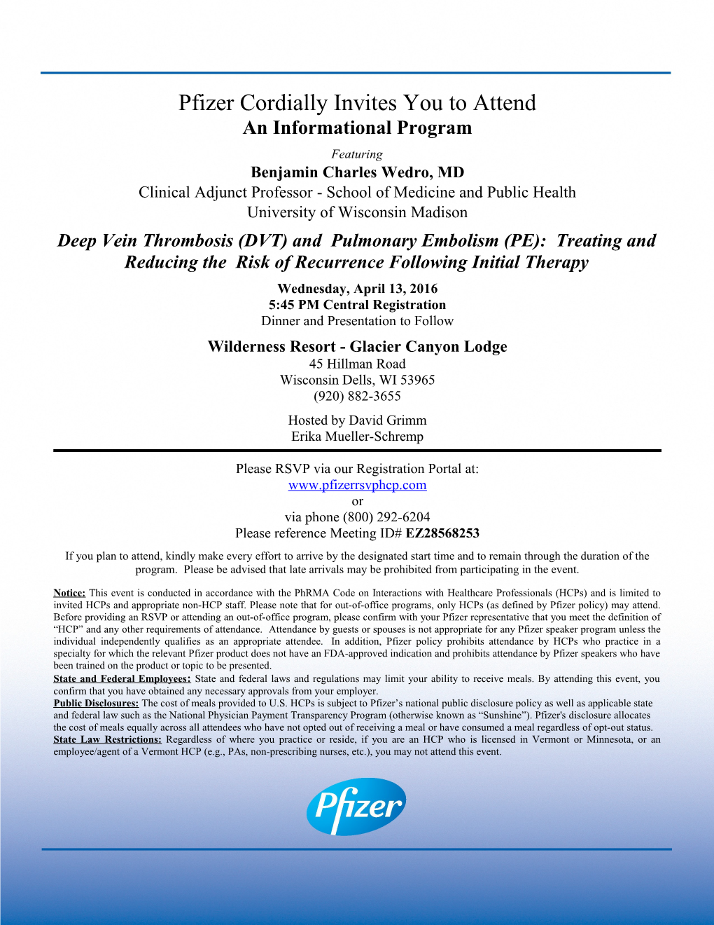 Pfizer Cordially Invites You to Attend