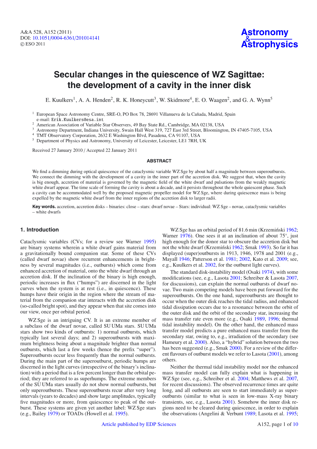 Secular Changes in the Quiescence of WZ Sagittae: the Development of a Cavity in the Inner Disk