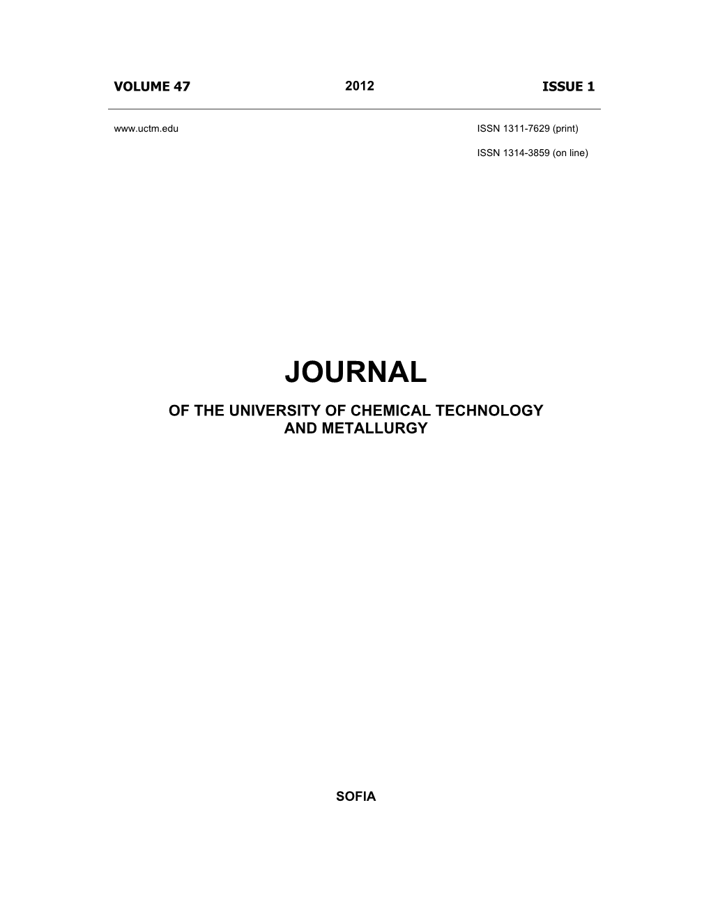 Journal of Chemical Technology and Metallurgy