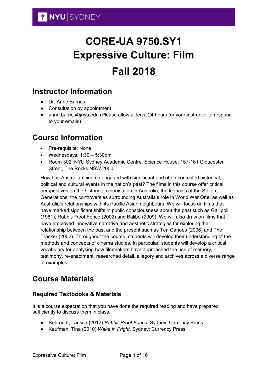 Expressive Culture: Film Fall 2018