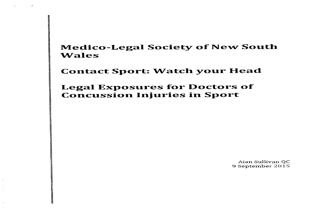 Watchyour Head Legal Exposures for Doctors of Concussion Injuries in Sport