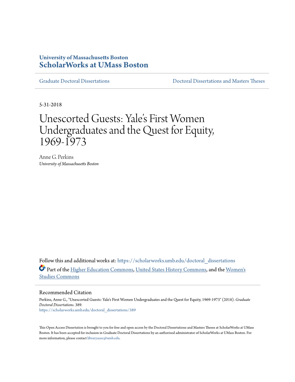 Yale's First Women Undergraduates and the Quest for Equity, 1969-1973