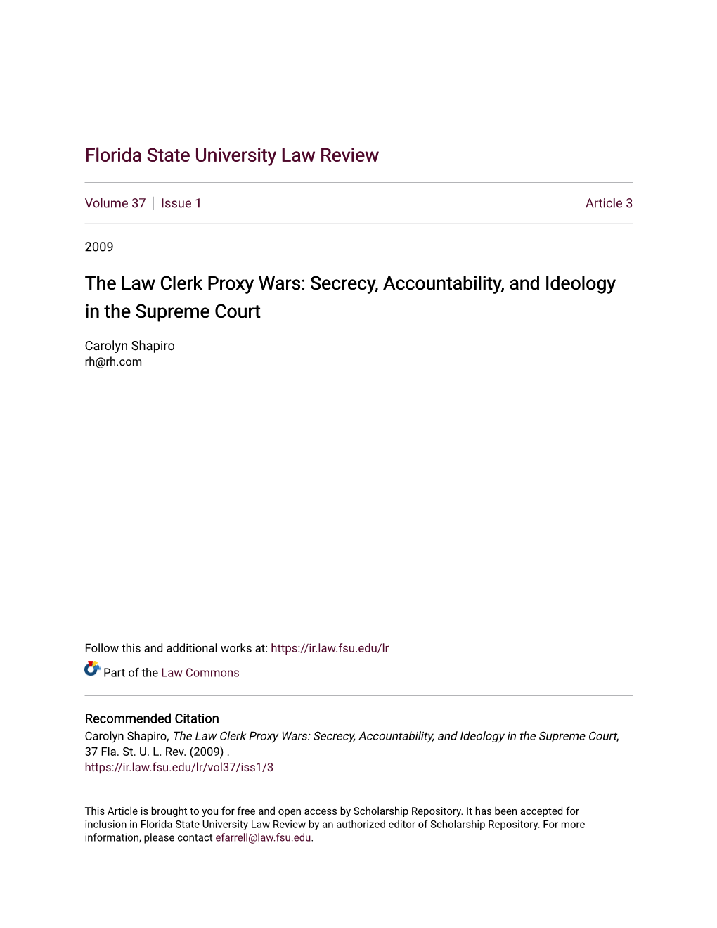 The Law Clerk Proxy Wars: Secrecy, Accountability, and Ideology in the Supreme Court
