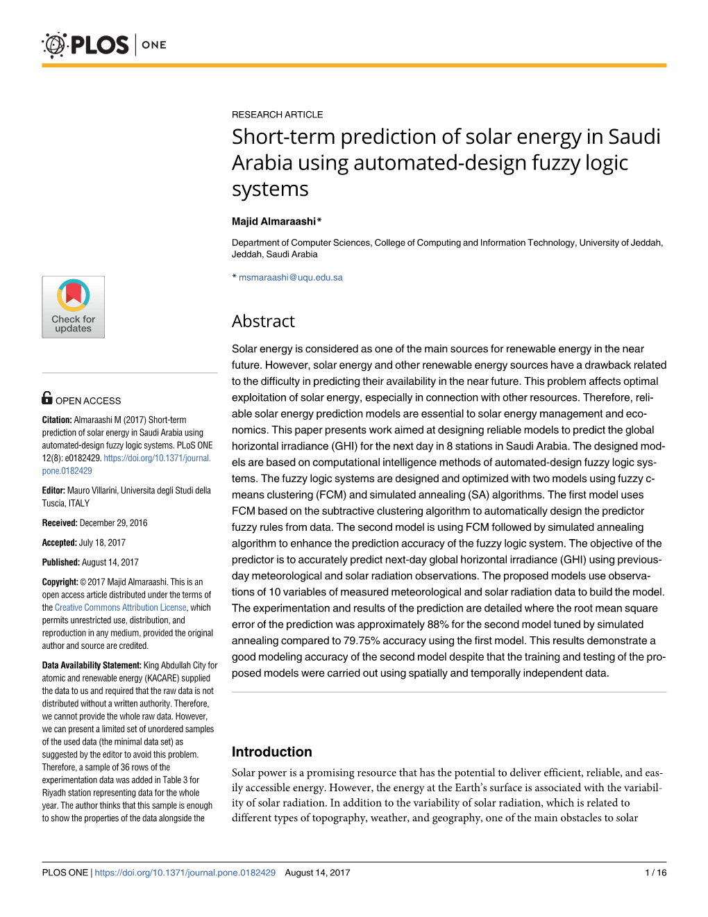 Short-Term Prediction of Solar Energy in Saudi Arabia Using Automated-Design Fuzzy Logic Systems