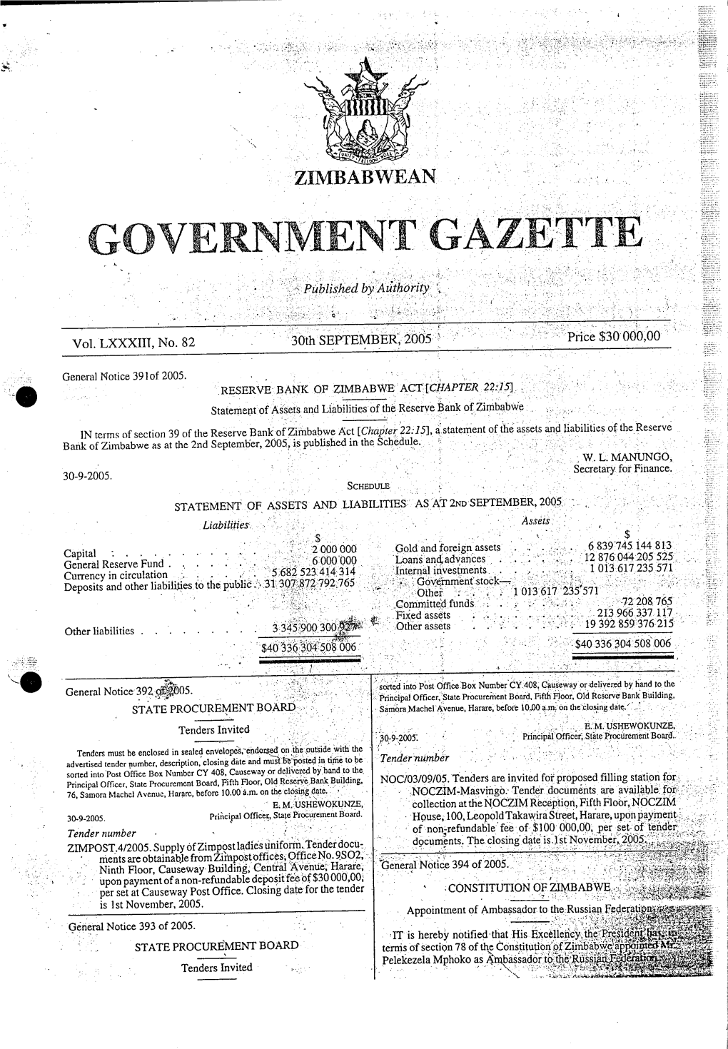 ZIMBABWEAN I:I: GOVERNMENT GAZETTE