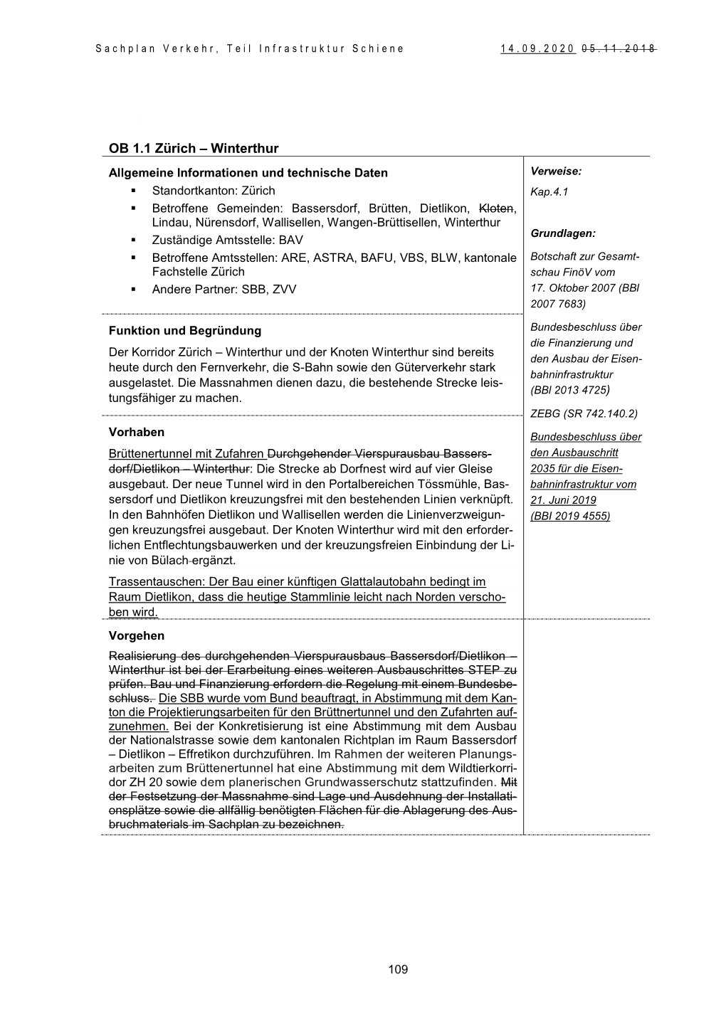 OB 1.1 Zürich – Winterthur Allgemeine Informationen Und Technische Daten Verweise