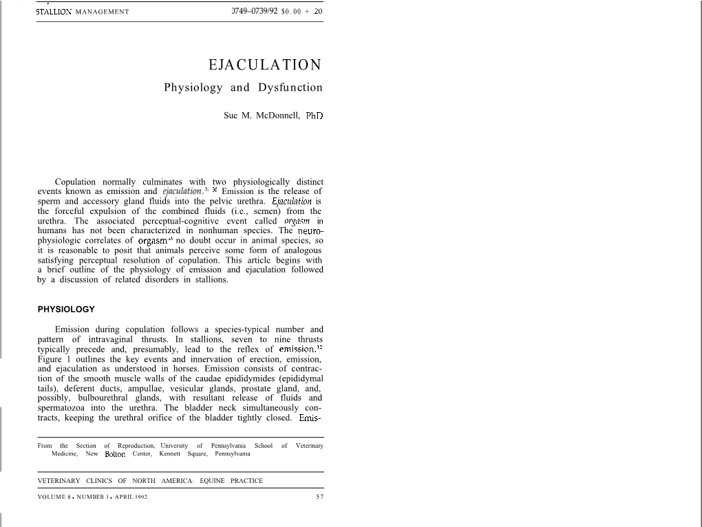 EJACULATION Physiology and Dysfunction