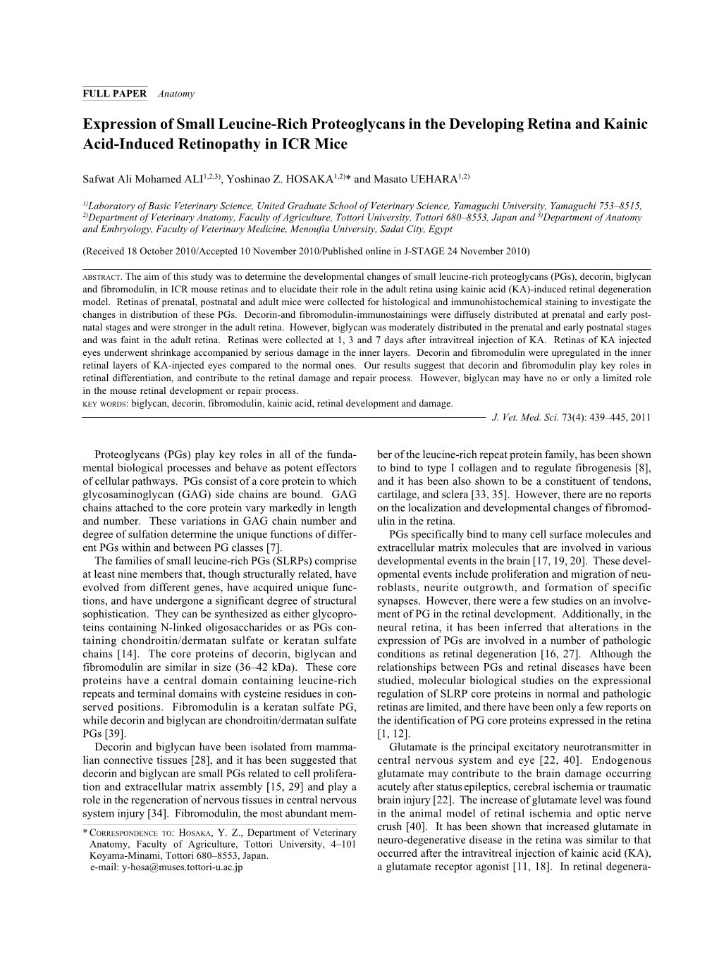 Expression of Small Leucine-Rich Proteoglycans in the Developing Retina and Kainic Acid-Induced Retinopathy in ICR Mice