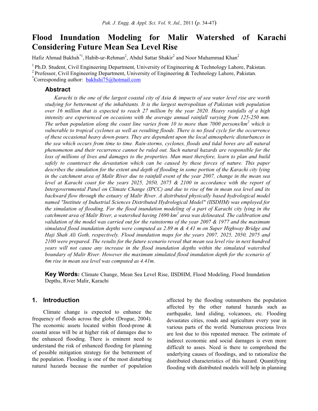 Bakhsh Et Al. 2011. Flooding Inundating Modeling For