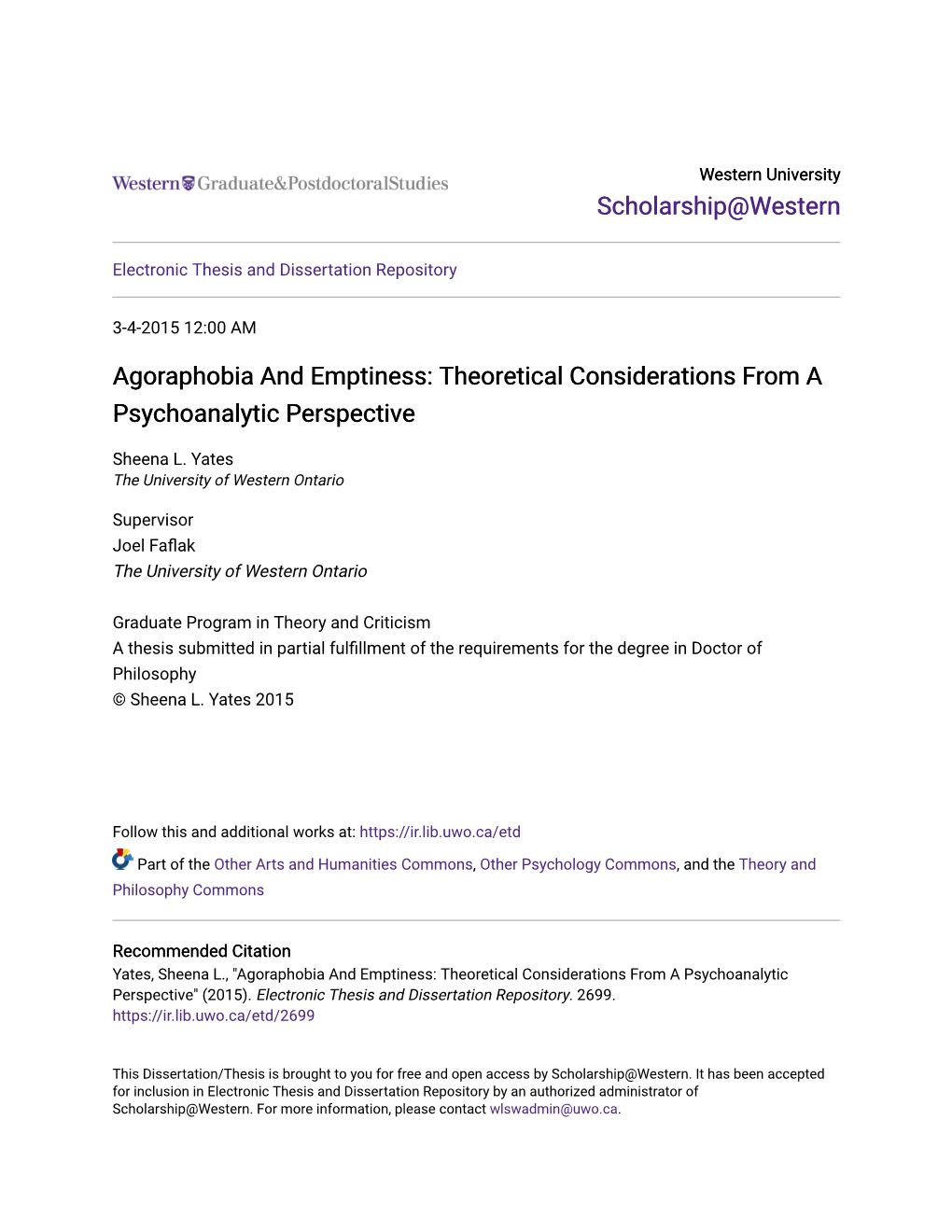 Agoraphobia and Emptiness: Theoretical Considerations from a Psychoanalytic Perspective