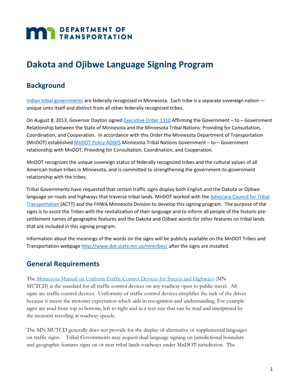 Dakota Or Ojibwe Language Signing Program