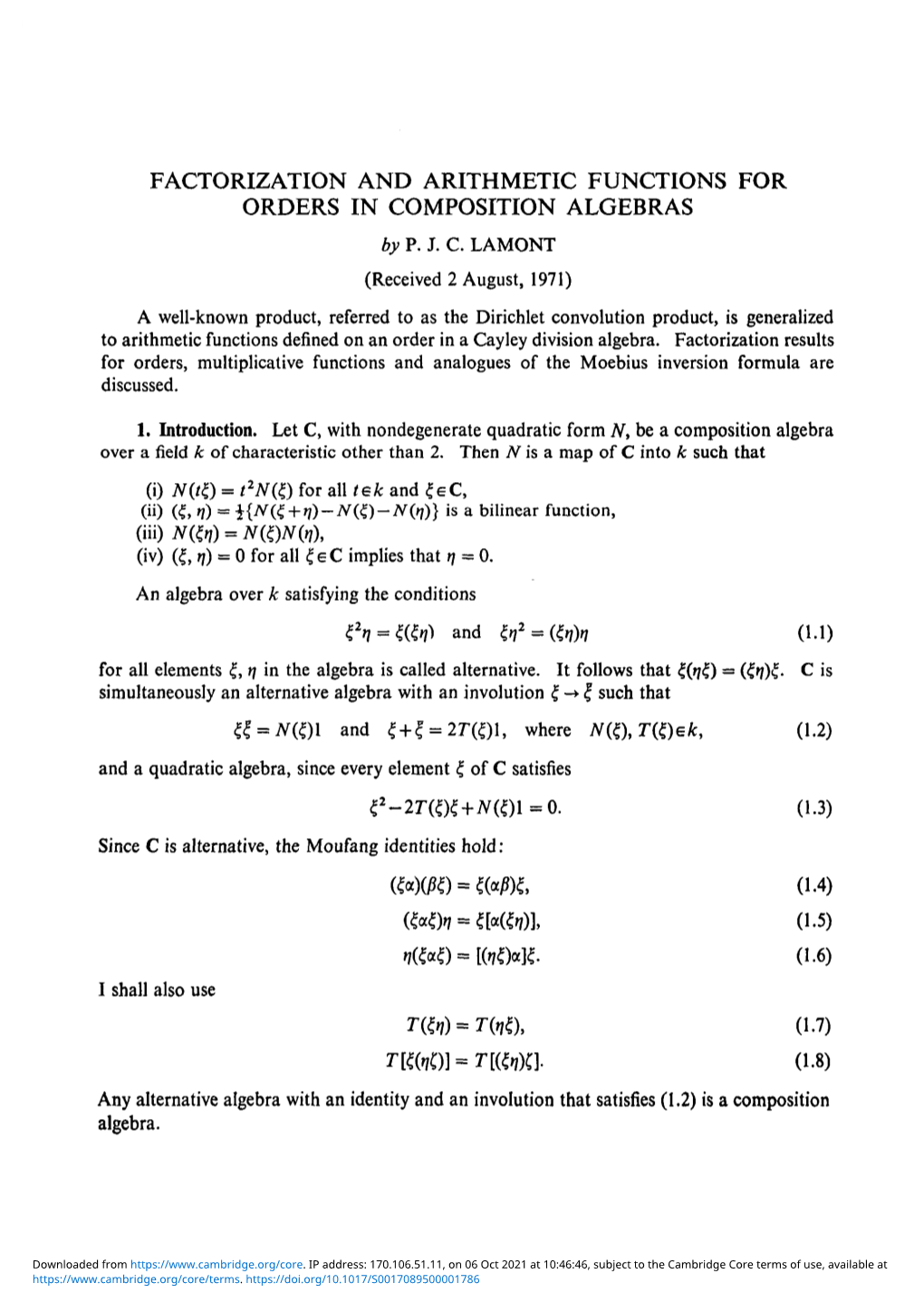 FACTORIZATION and ARITHMETIC FUNCTIONS for ORDERS in COMPOSITION ALGEBRAS by P