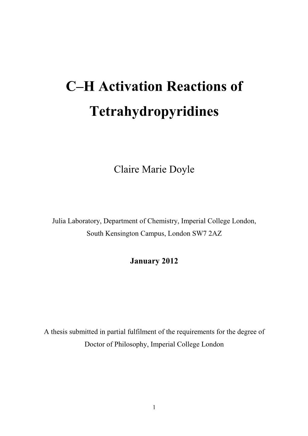 C–H Activation Reactions of Tetrahydropyridines