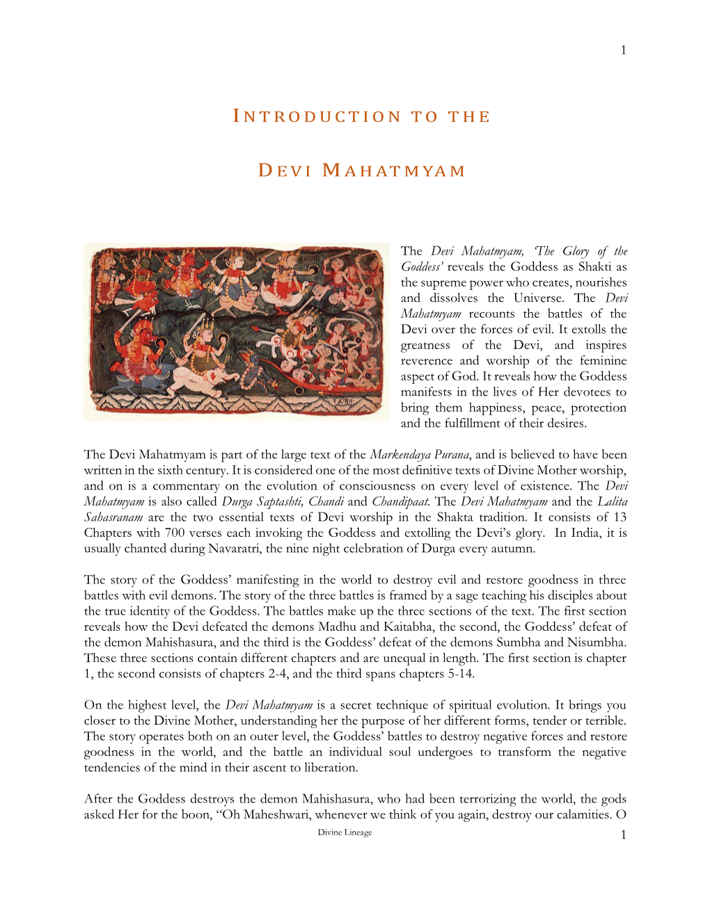 Introduction to the Devi Mahatmyam