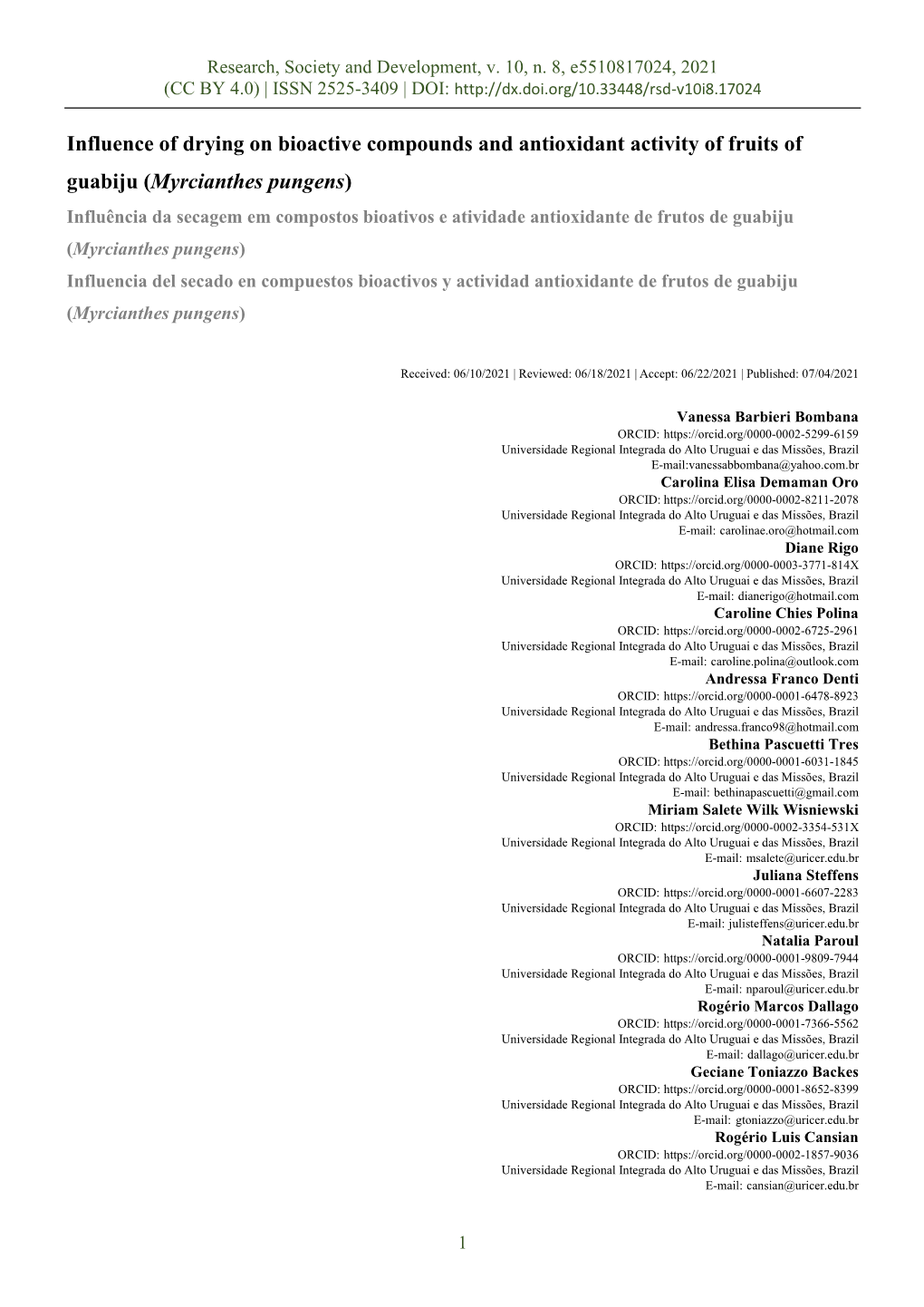 Influence of Drying on Bioactive Compounds and Antioxidant Activity