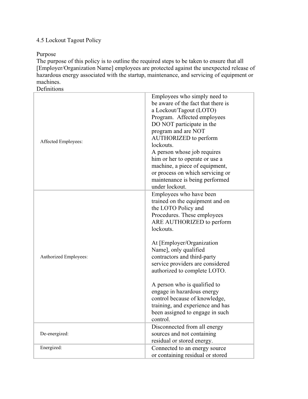 Ensuring the LOTO Policy Is Written and Available