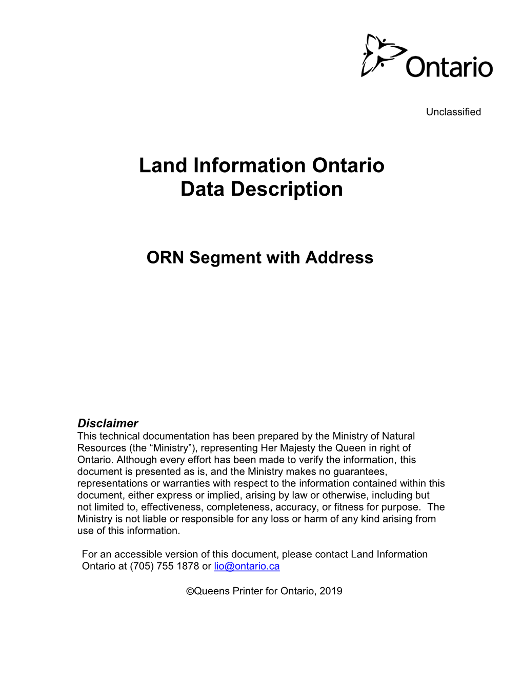 Land Information Ontario Data Description