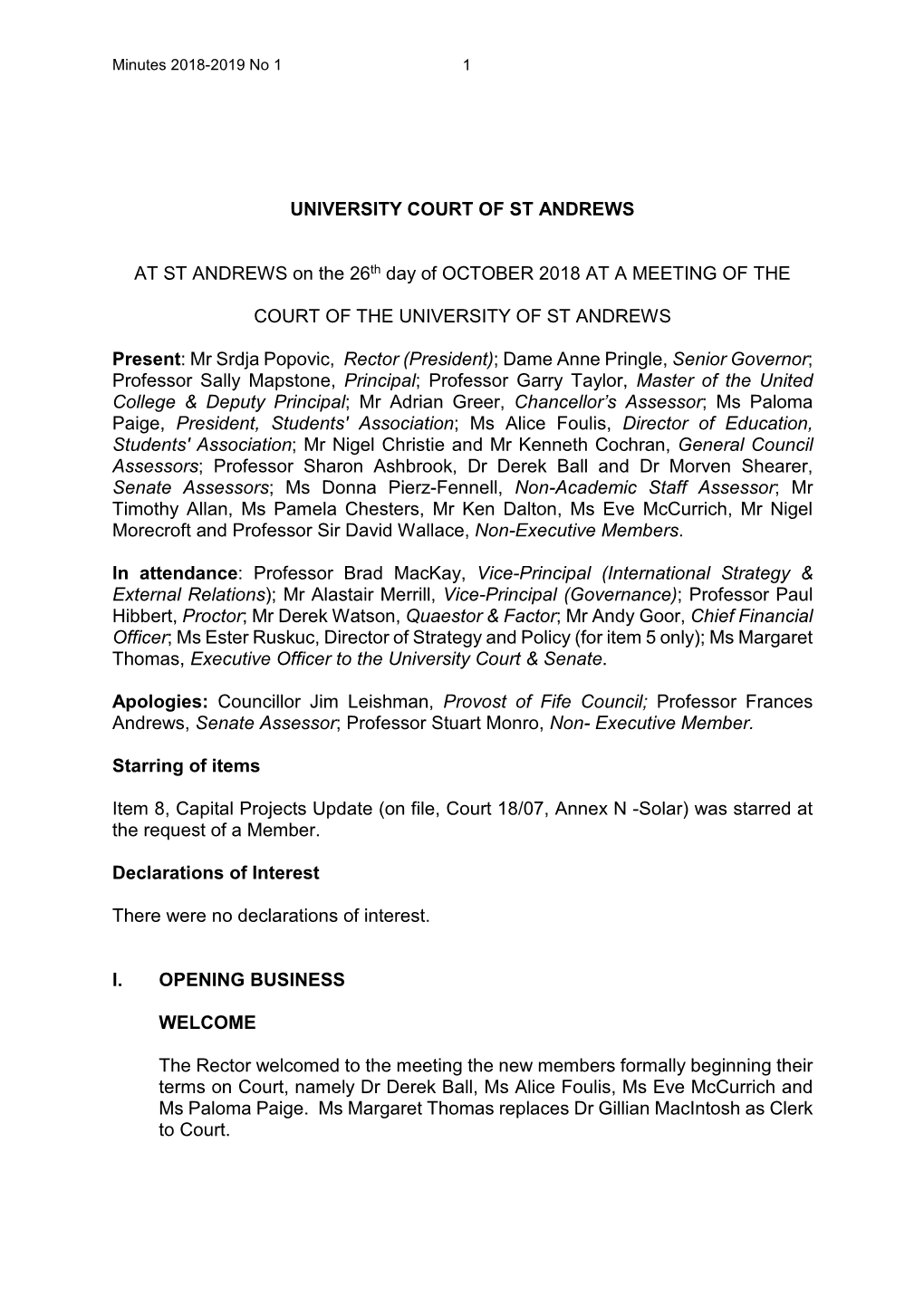 UNIVERSITY COURT of ST ANDREWS at ST ANDREWS On